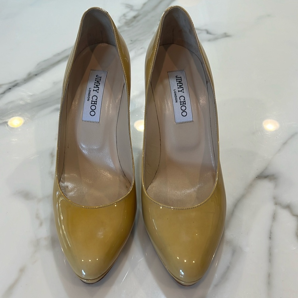 Jimmy Choo Light Mustard Patent Leather Pumps